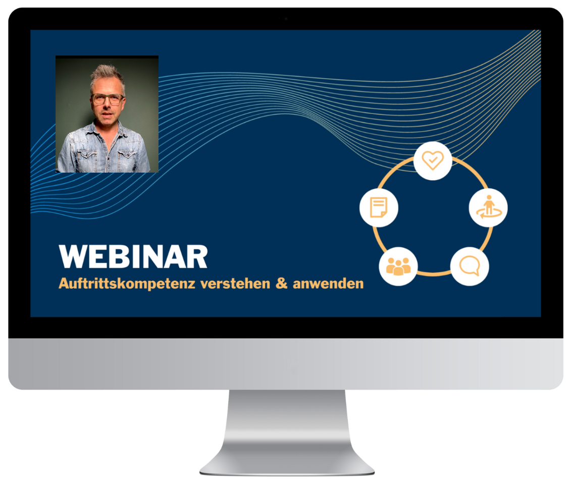 Bildschirm mit dem Webinar «Auftrittskompetenz verstehen und anwenden»